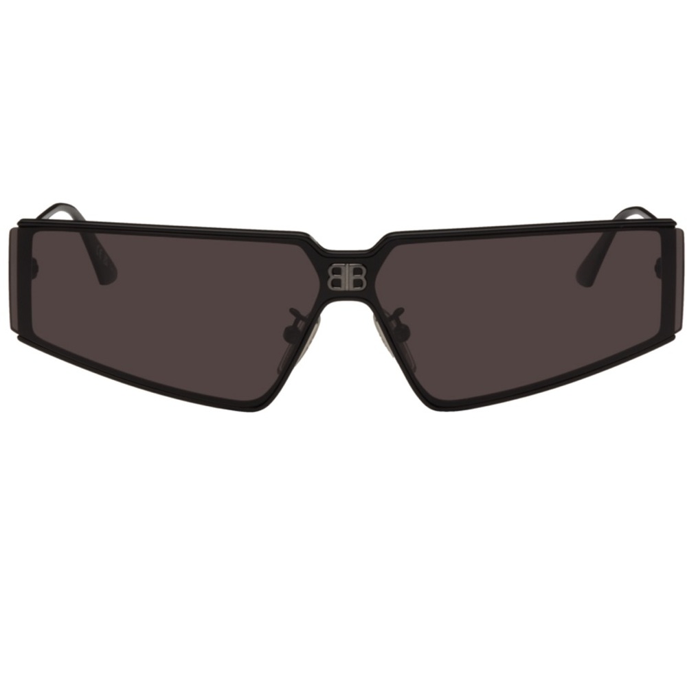 Black Slim Shield Sunglasses with Logo Accent